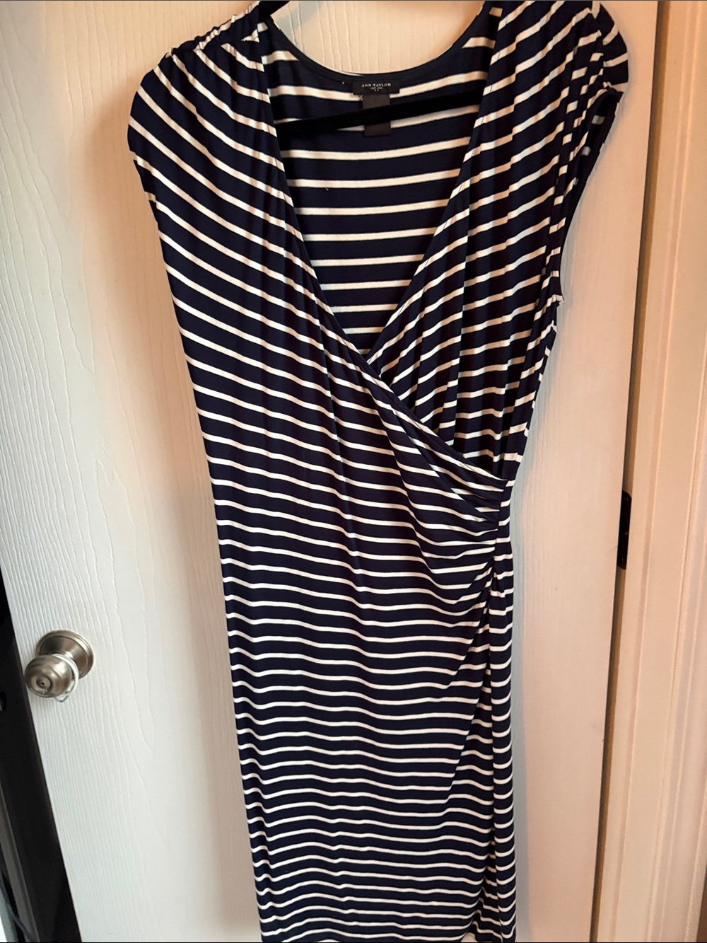 Ann Taylor Factory Navy and White Striped Wrap Midi Dress